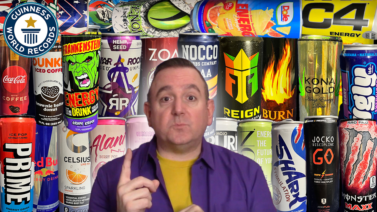 'Video thumbnail for Largest collection of energy drink cans'