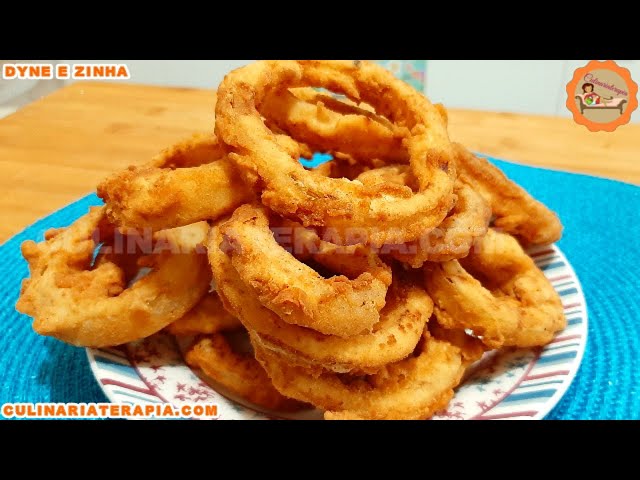 'Video thumbnail for Anéis de Cebola Fritas Super Saborosos - Petisco de Comida de Buteco'