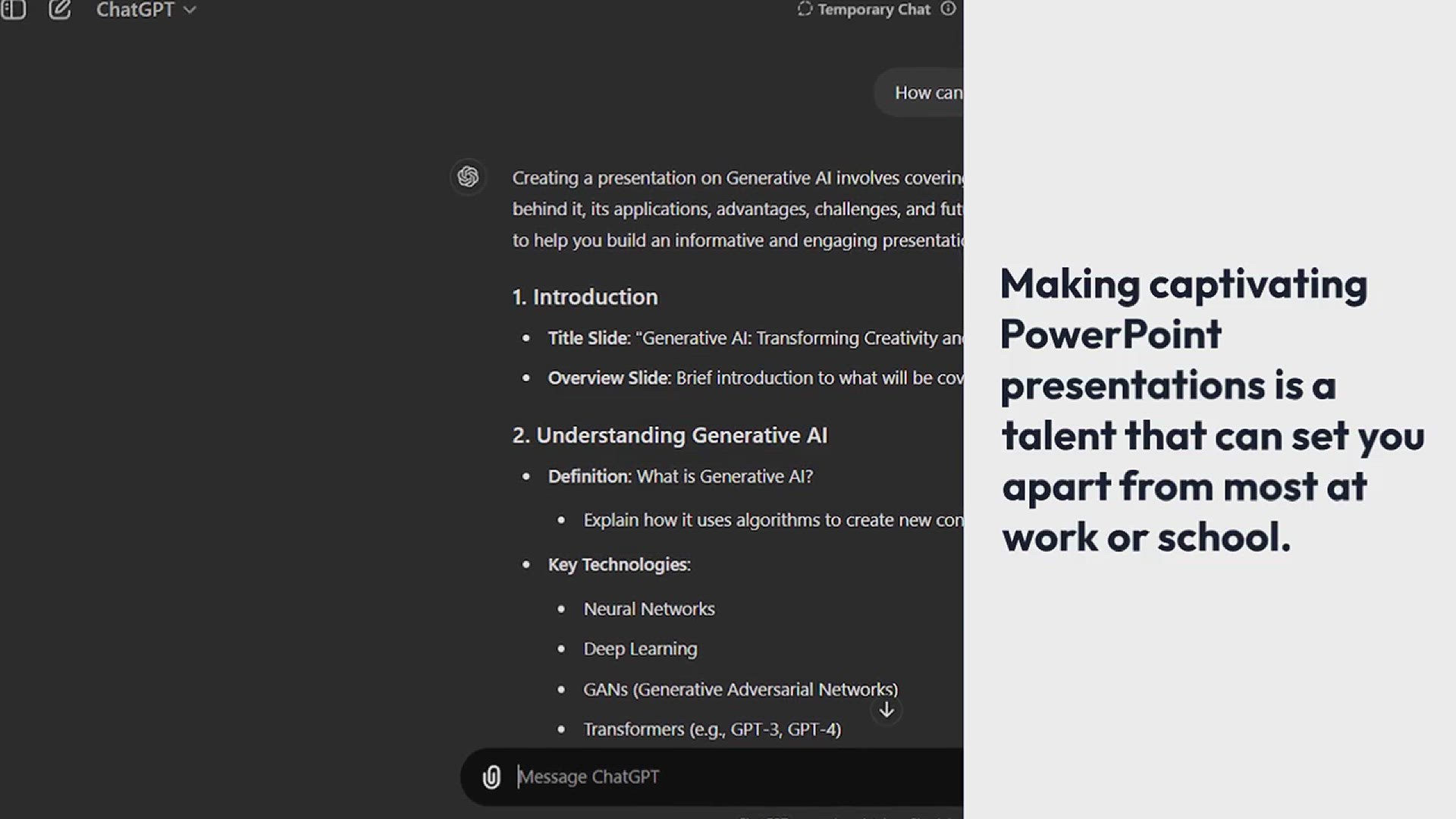 'Video thumbnail for How to Use ChatGPT to Make Engaging PowerPoint Presentations'