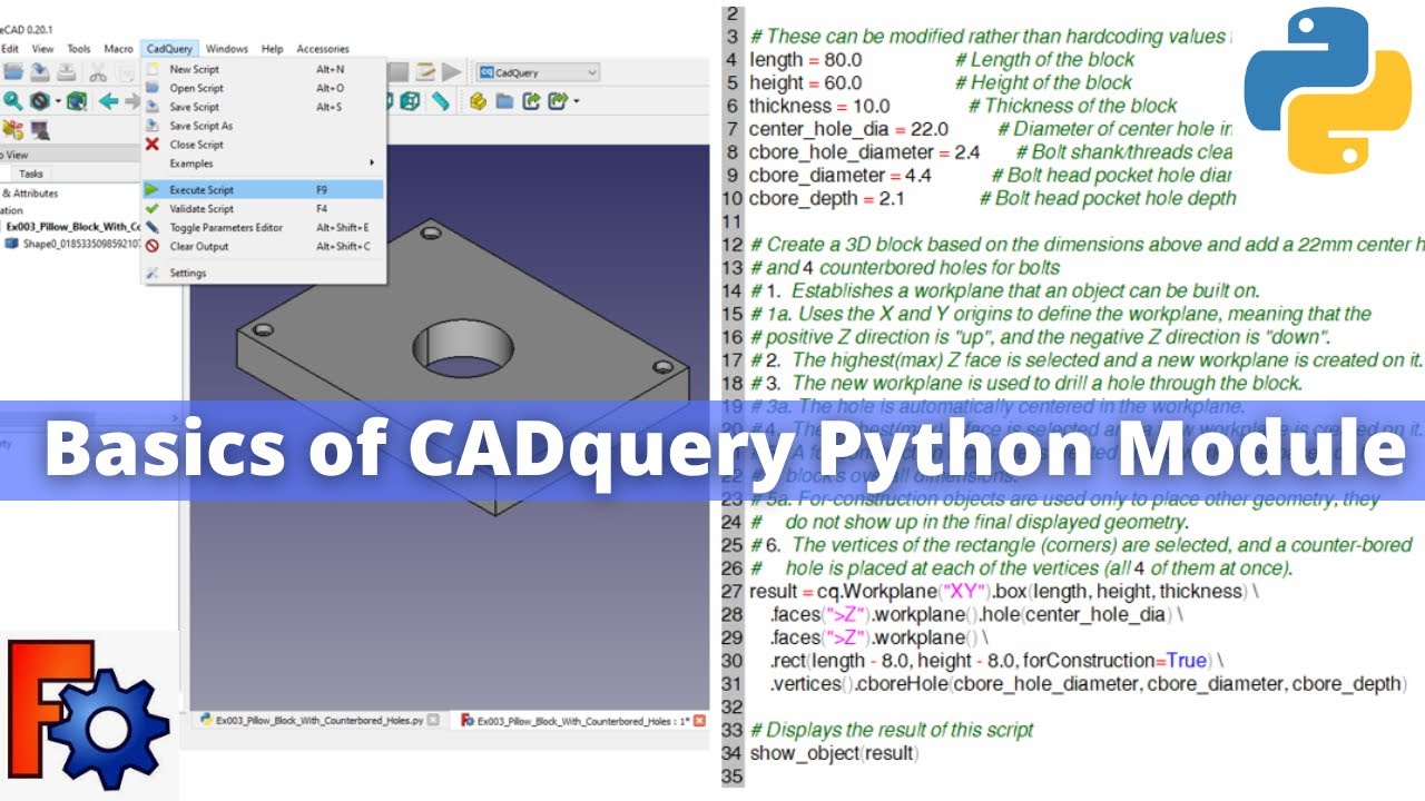 'Video thumbnail for Basics of CADquery Python Module | FreeCAD Python | Python Programming|'