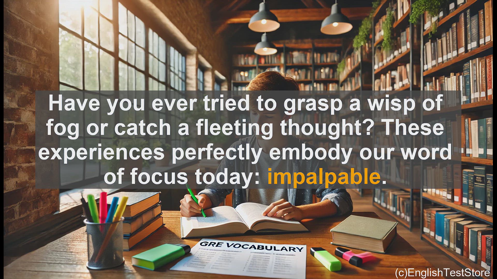 'Video thumbnail for GRE Vocabulary Lesson: Grasping the Elusive - Exploring the Meaning of Impalpable'