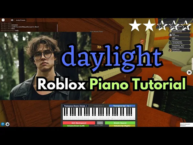 'Video thumbnail for Daylight - David Kushner (EASY Roblox Piano Tutorial)'