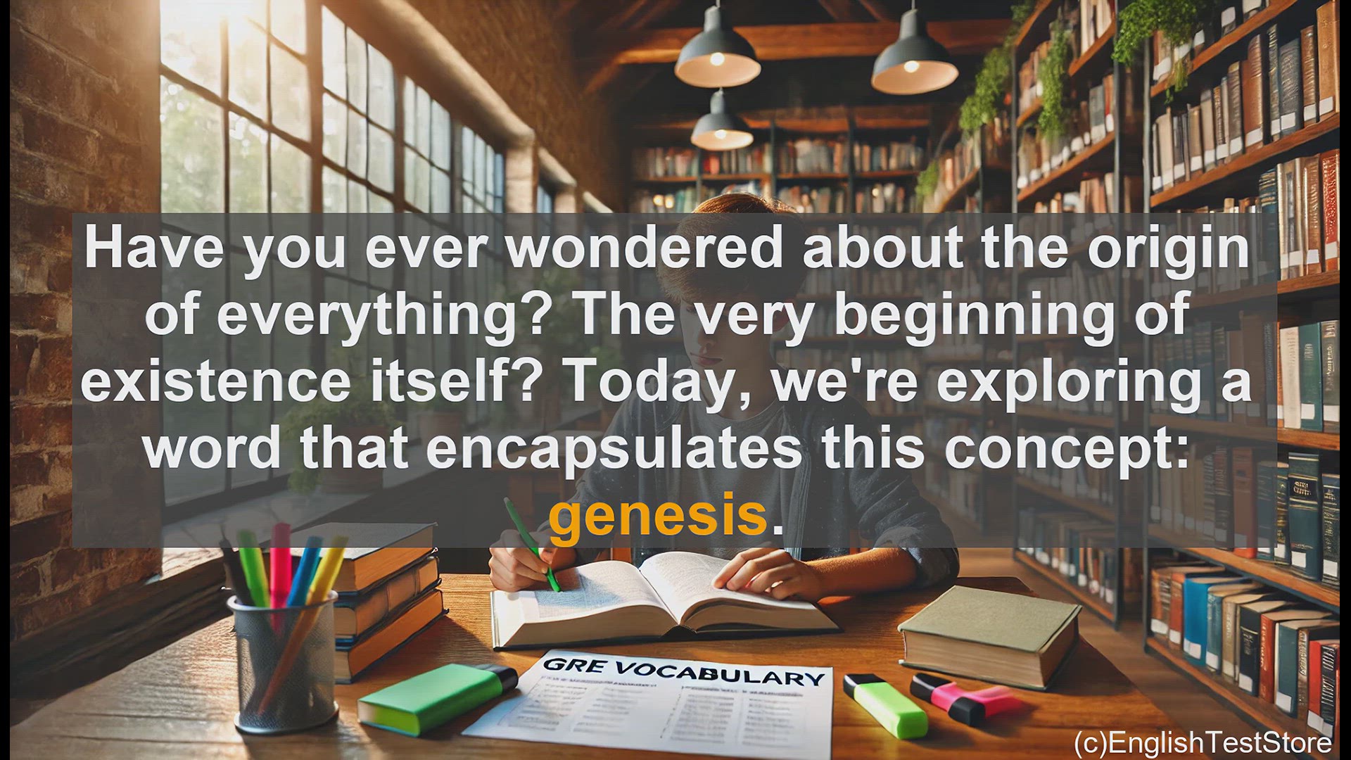'Video thumbnail for GRE Vocabulary Lesson: The Origin of Everything - Exploring the Meaning of Genesis'