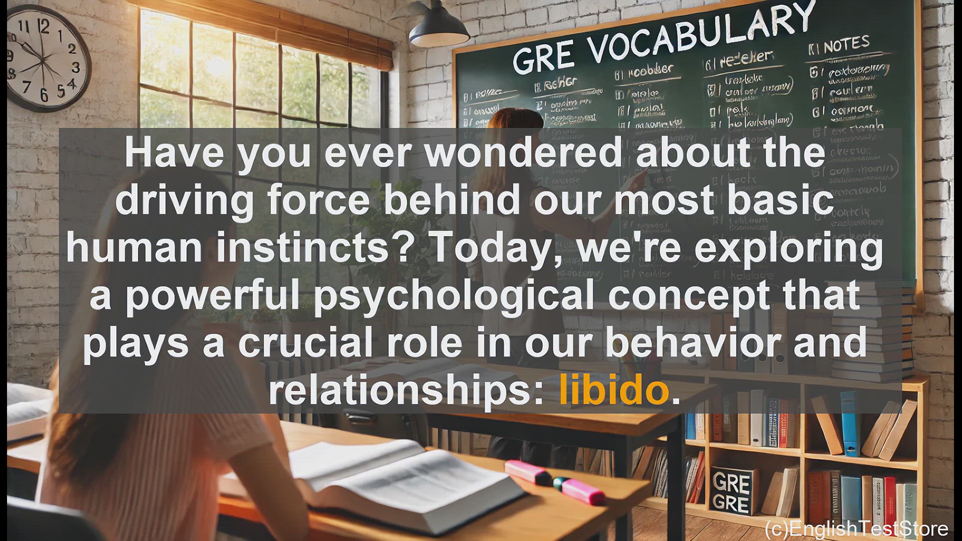 'Video thumbnail for GRE Vocabulary Lesson: Exploring the Power of Libido - The Driving Force Behind Human Behavior'