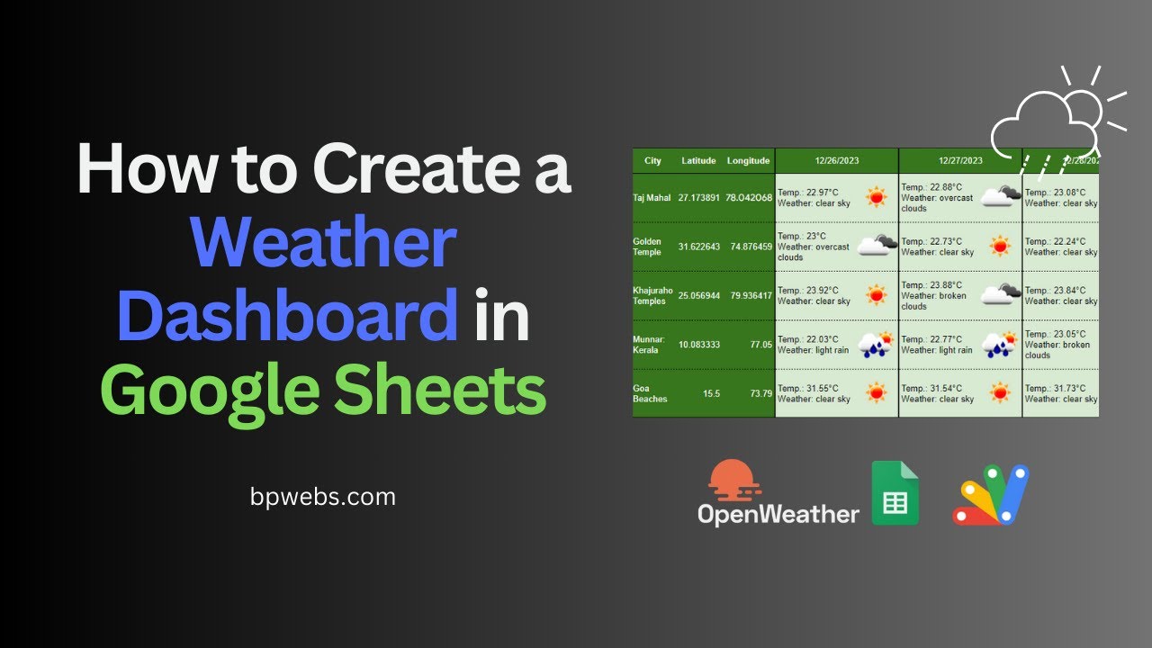 'Video thumbnail for How to Create a Weather Dashboard in Google Sheets'