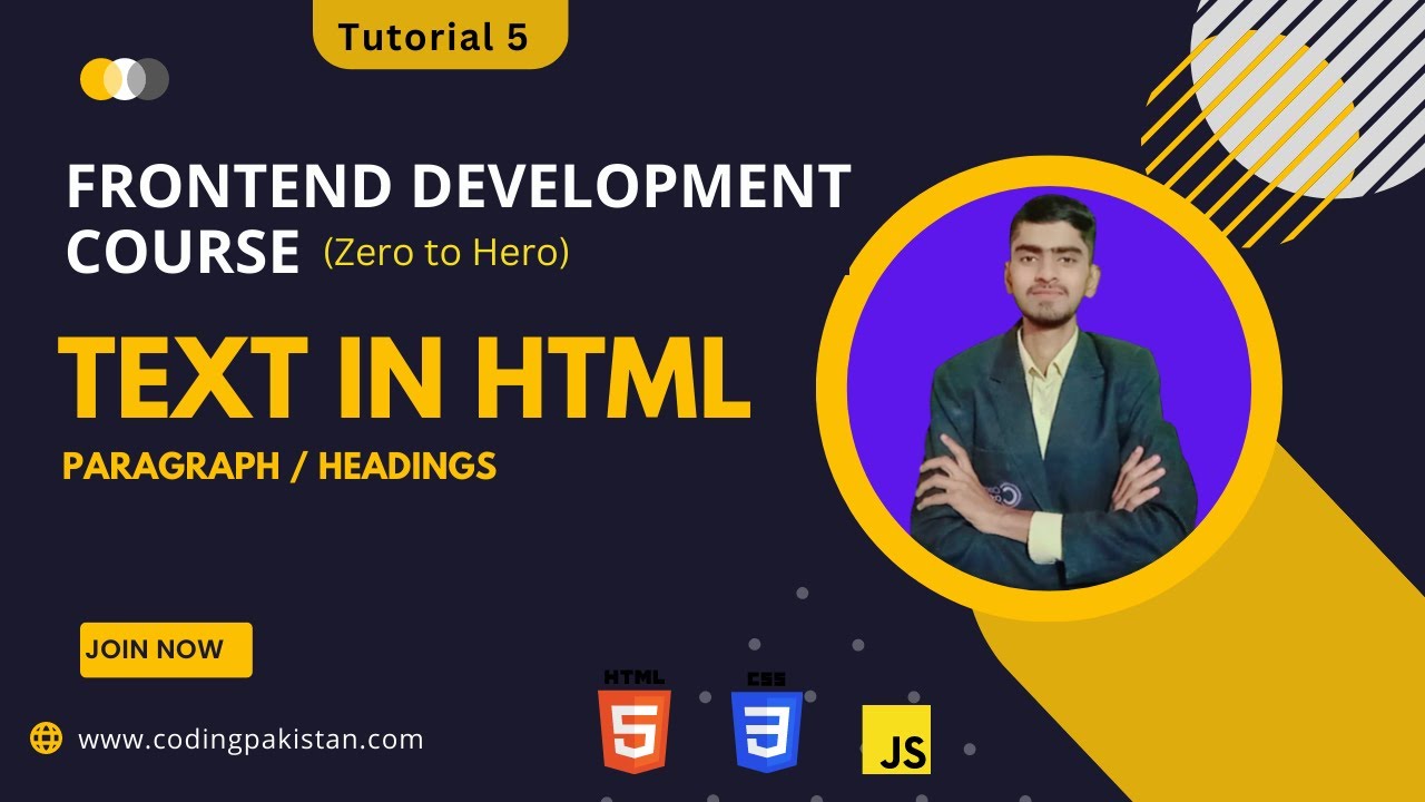 'Video thumbnail for Text in HTML paragraph and heading in HTML Tutorial 5 Urdu/Hindi'