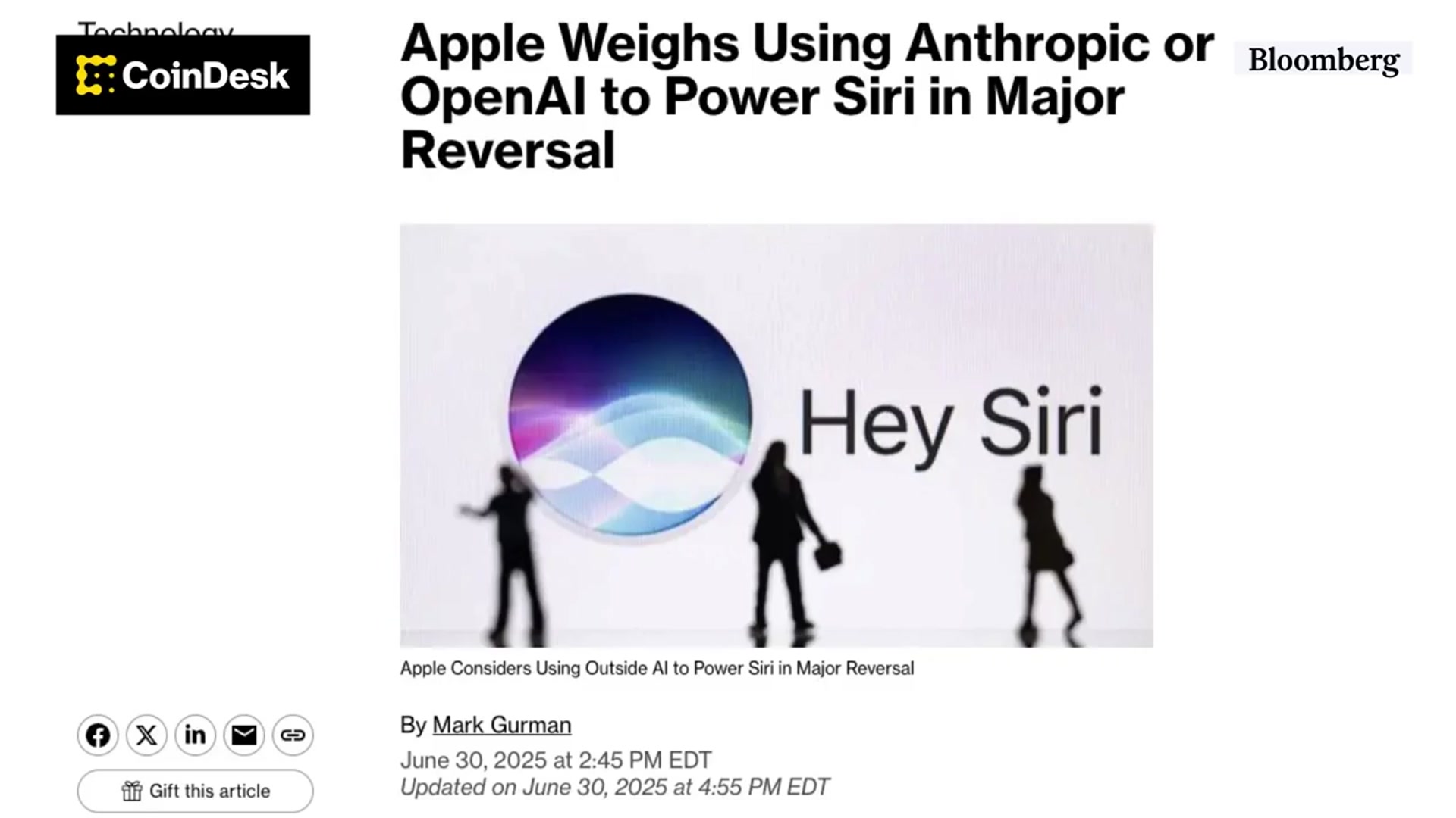 'Video thumbnail for Apple Considers OpenAI or Anthropic for Siri's AI Development'