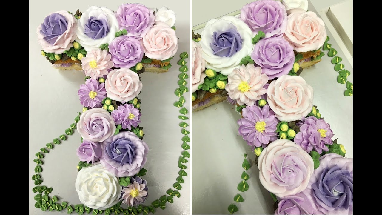 Video thumbnail for T-shaped cake decoration with beautiful flowers for happy birthday