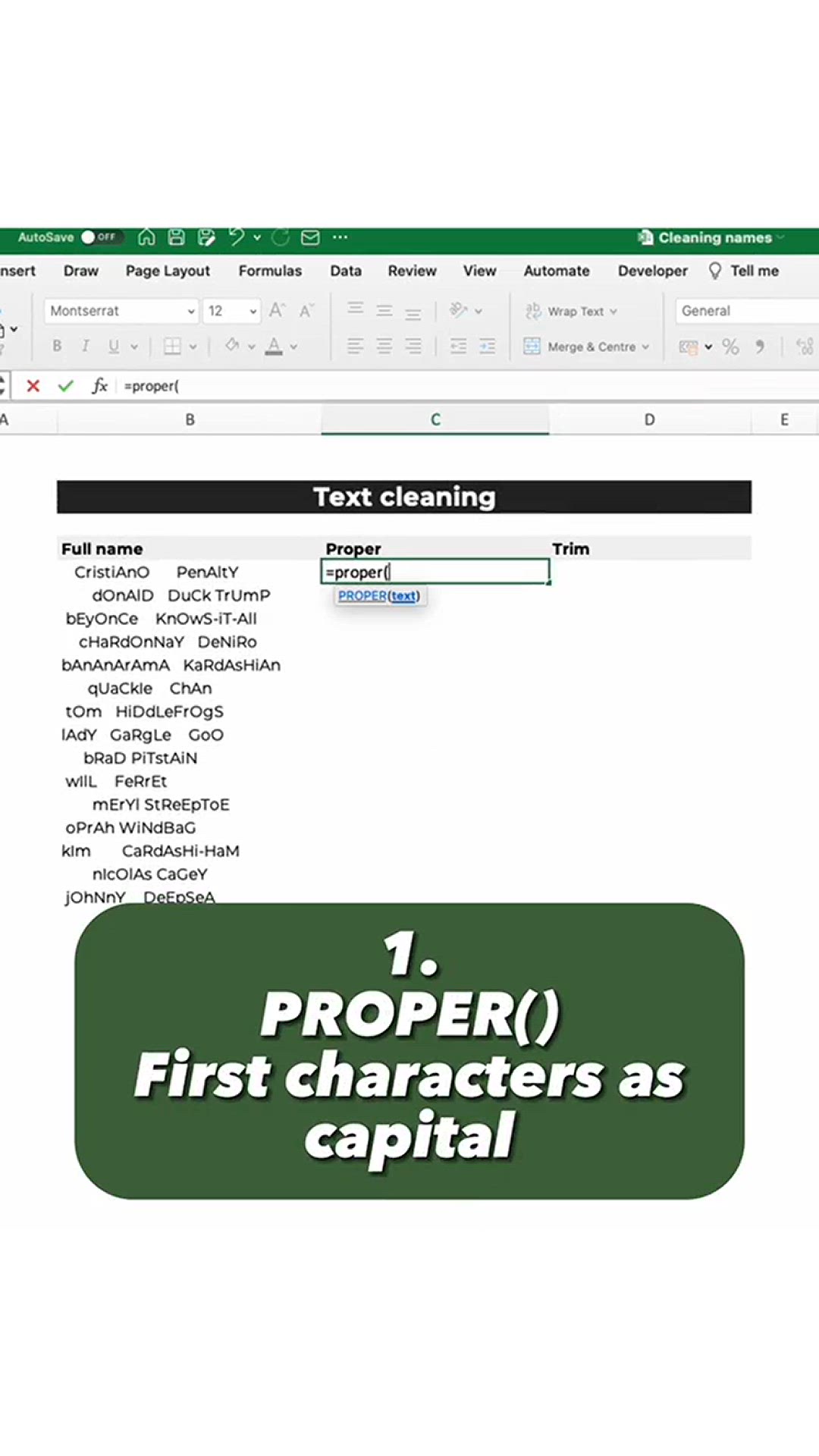 Video thumbnail for Clean text in 2 easy steps in #Excel