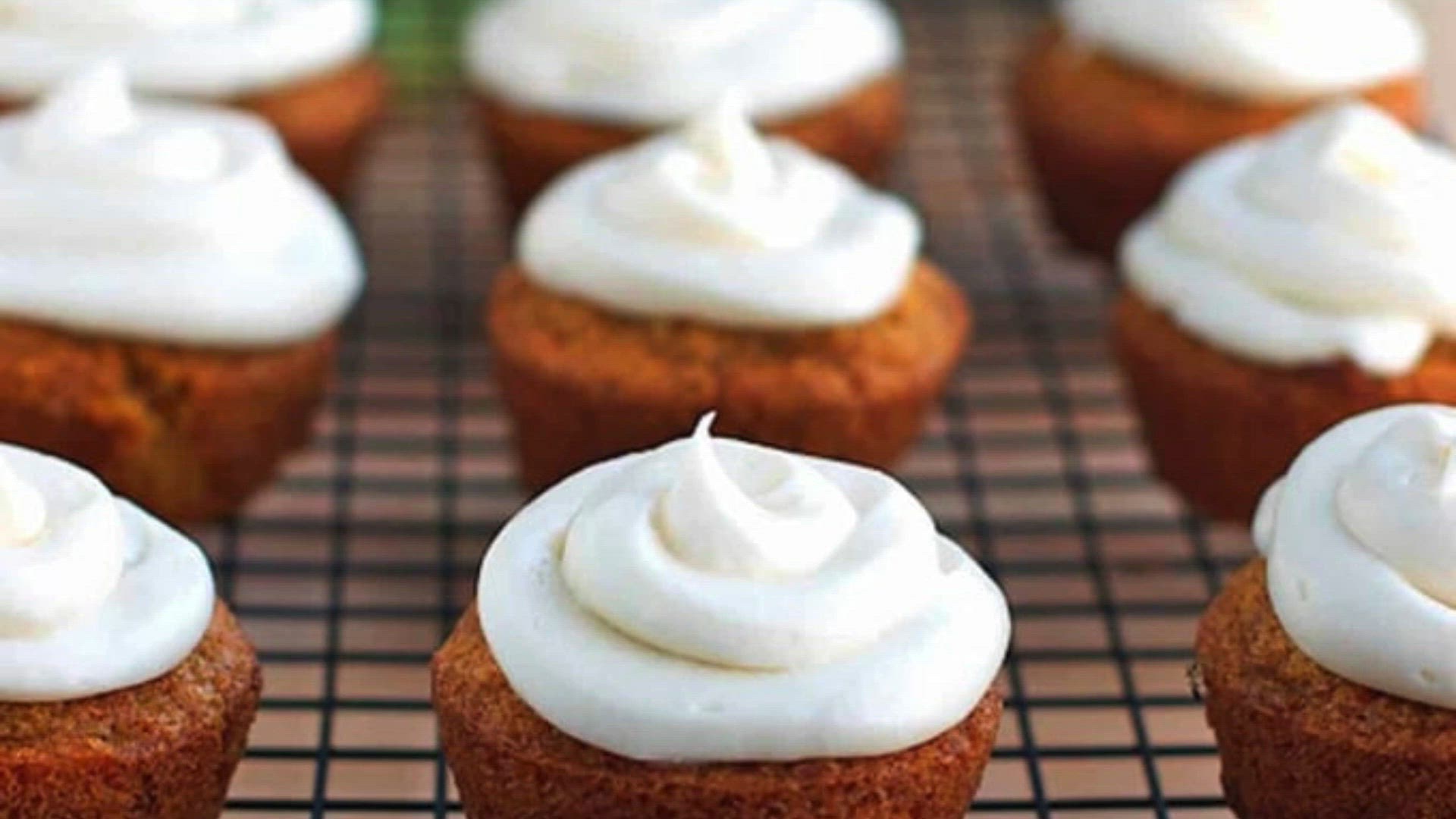 'Video thumbnail for Carrot Cake Cupcakes with Cream Cheese Frosting recipe'