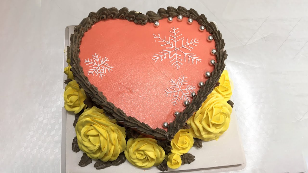 Video thumbnail for Red heart shape birthday cake for love with beautiful yellow rose flowers