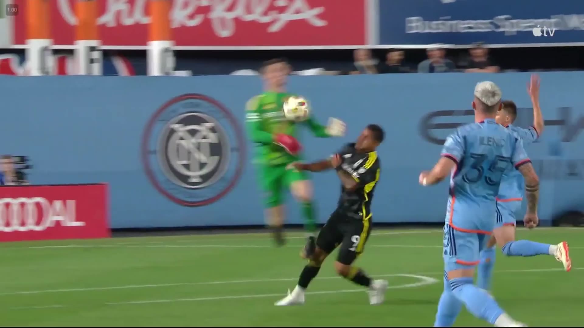 'Video thumbnail for streampunksoccer: nycfc goalkeeper matt freese collides with cucho hernandez'