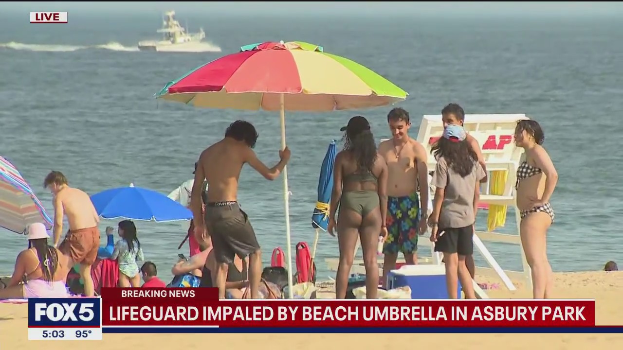 'Video thumbnail for Lifeguard impaled by beach umbrella at Jersey Shore'