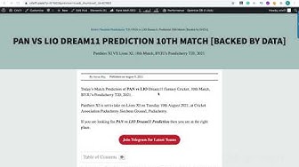 Video thumbnail for PAN VS LIO DREAM11 PREDICTION 10TH MATCH Panthers XI VS Lions XI Dream11 Team