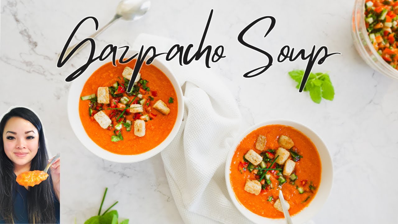 Video thumbnail for Delicious Gazpacho Soup with Fresh Salsa and Crunchy Croutons | Easy and Refreshing Summer Recipe!