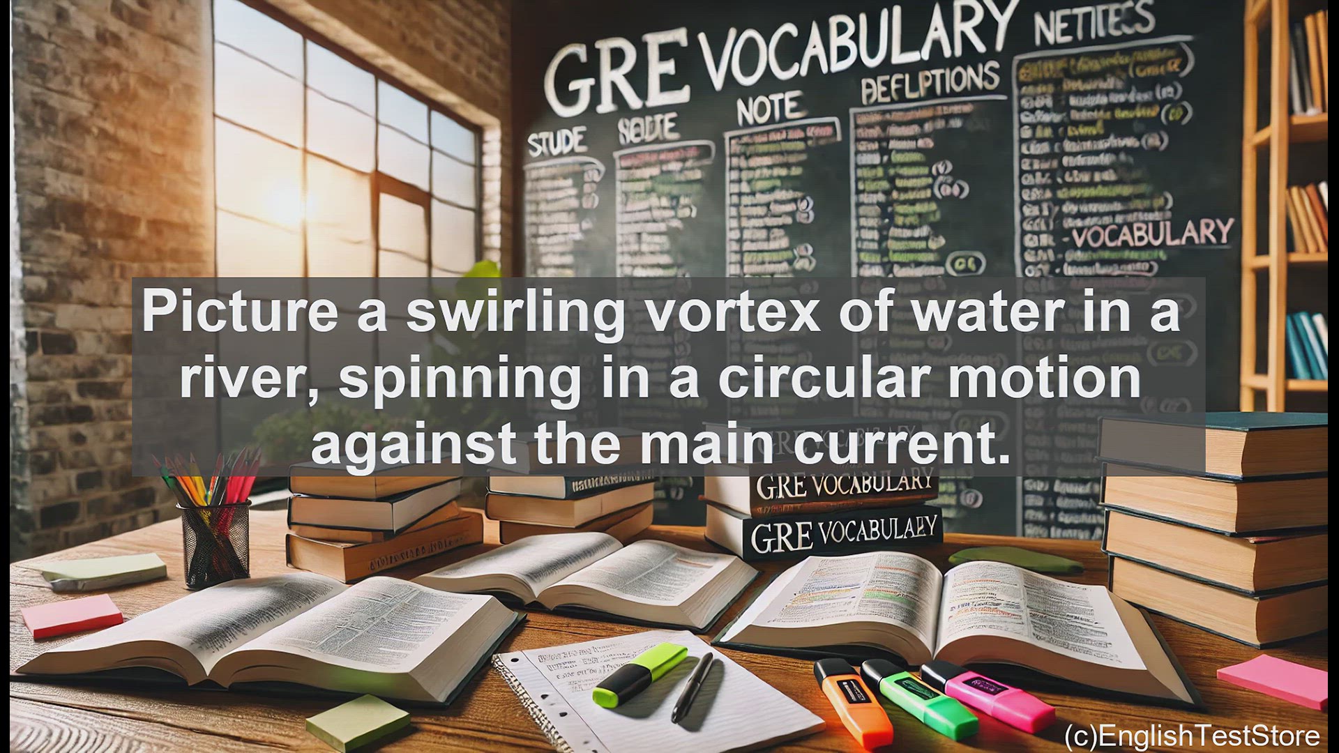 'Video thumbnail for GRE Vocabulary Lesson: Eddy - The Swirling Motion in Nature and Language'
