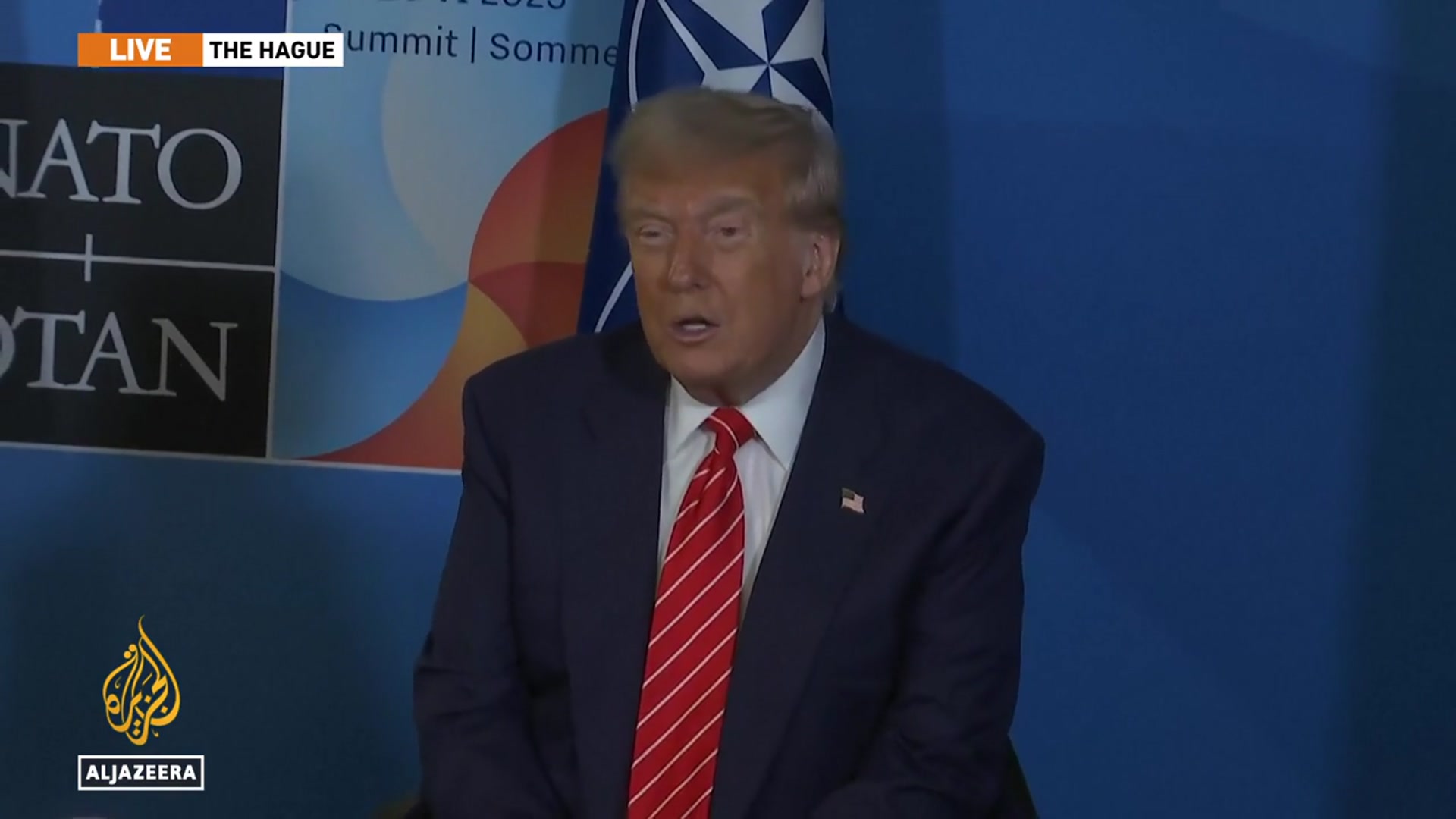 'Video thumbnail for Trump hails Israel-Iran ceasefire at NATO summit amid spending push'