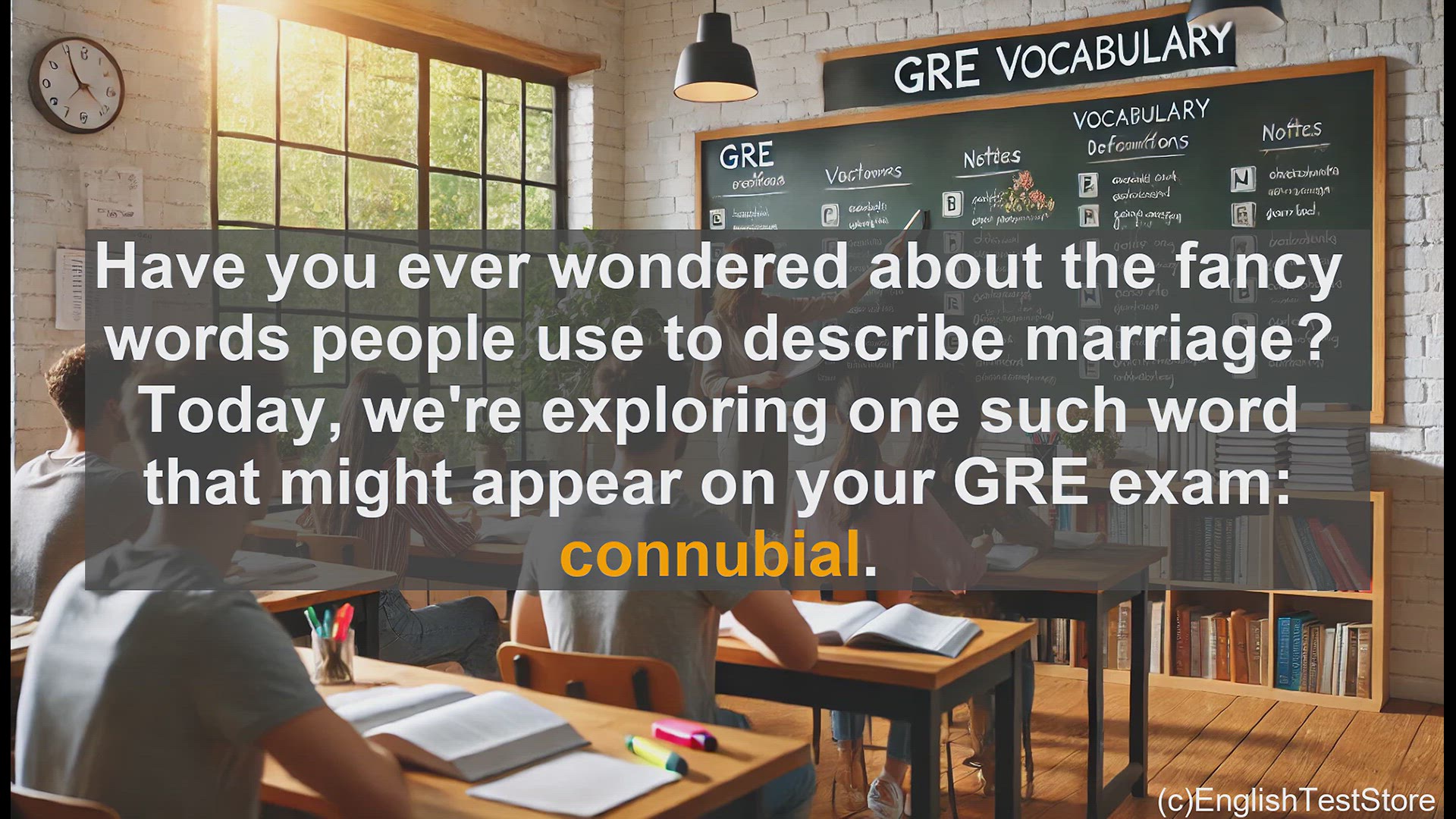 'Video thumbnail for GRE Vocabulary Lesson: Exploring the Meaning of 'Connubial''