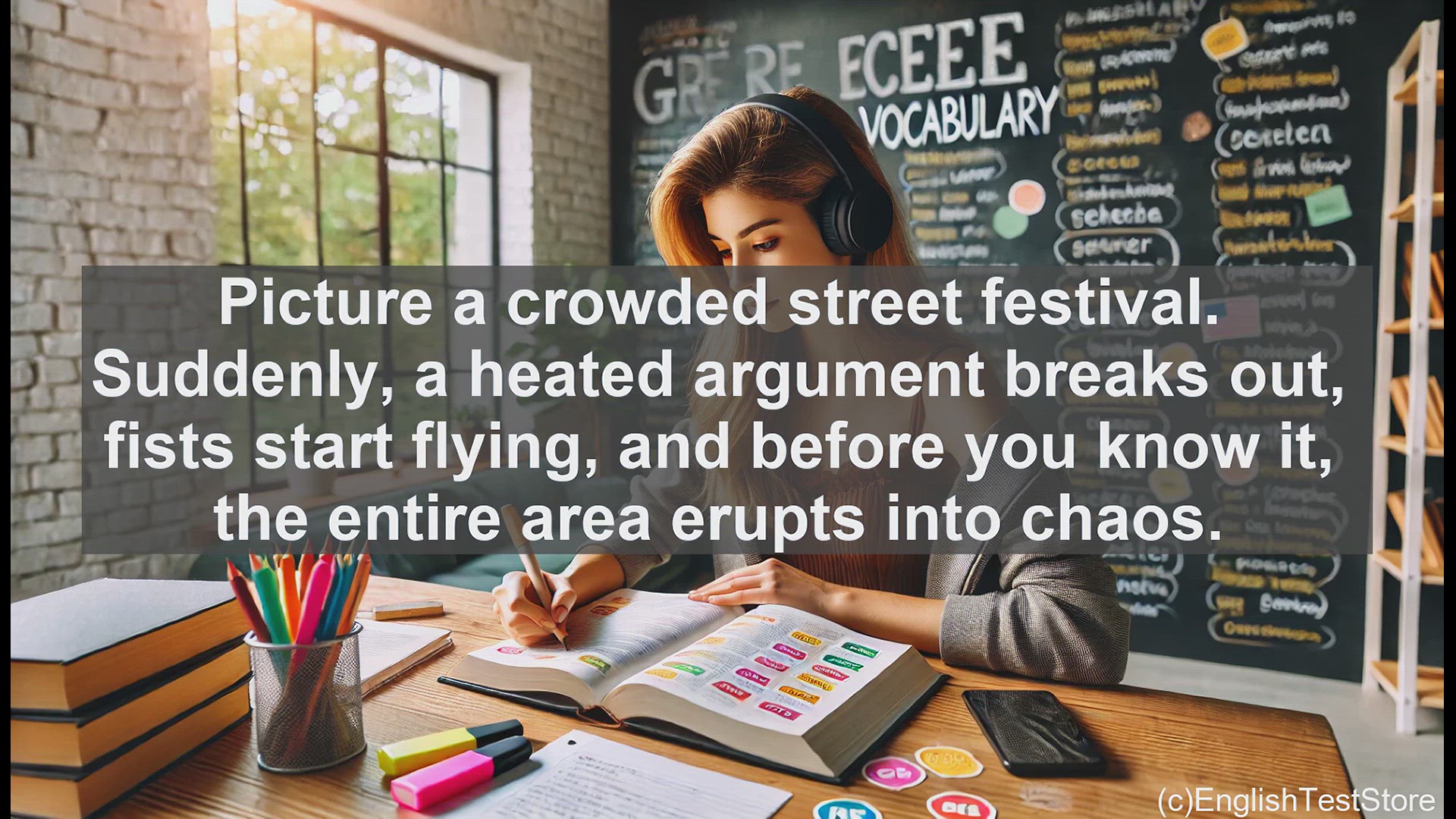 'Video thumbnail for GRE Vocabulary Lesson: Chaos Erupts - A Melee at the Street Festival'