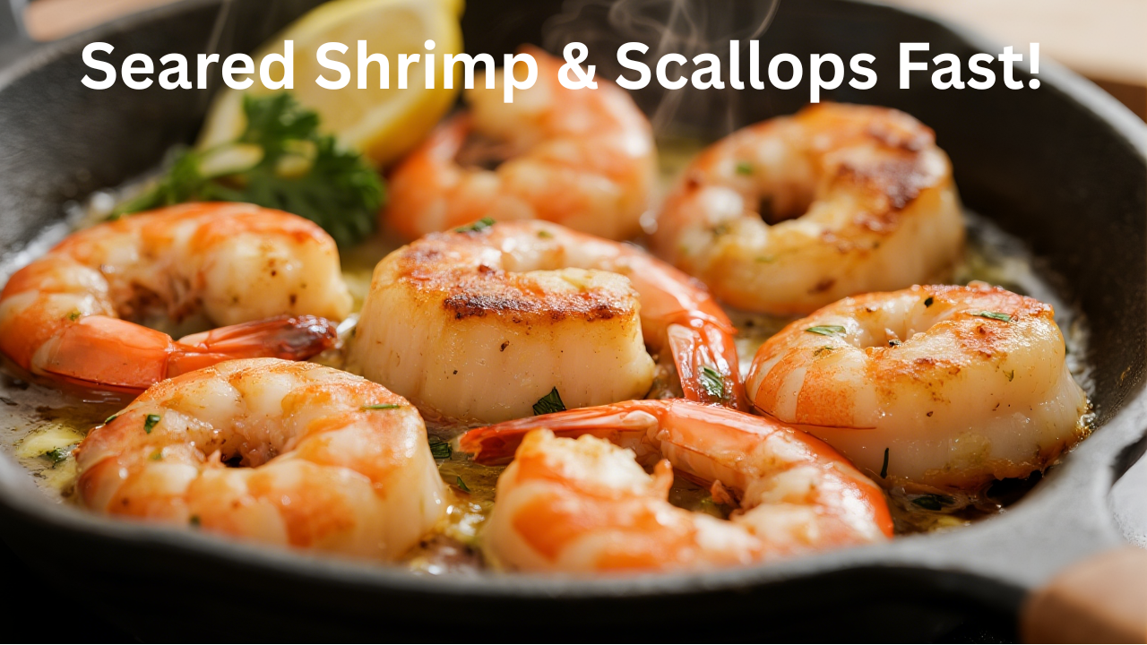 'Video thumbnail for Perfectly Seared Shrimp & Scallops in Minutes! 🍤🔥 The Ultimate Seafood Delight'