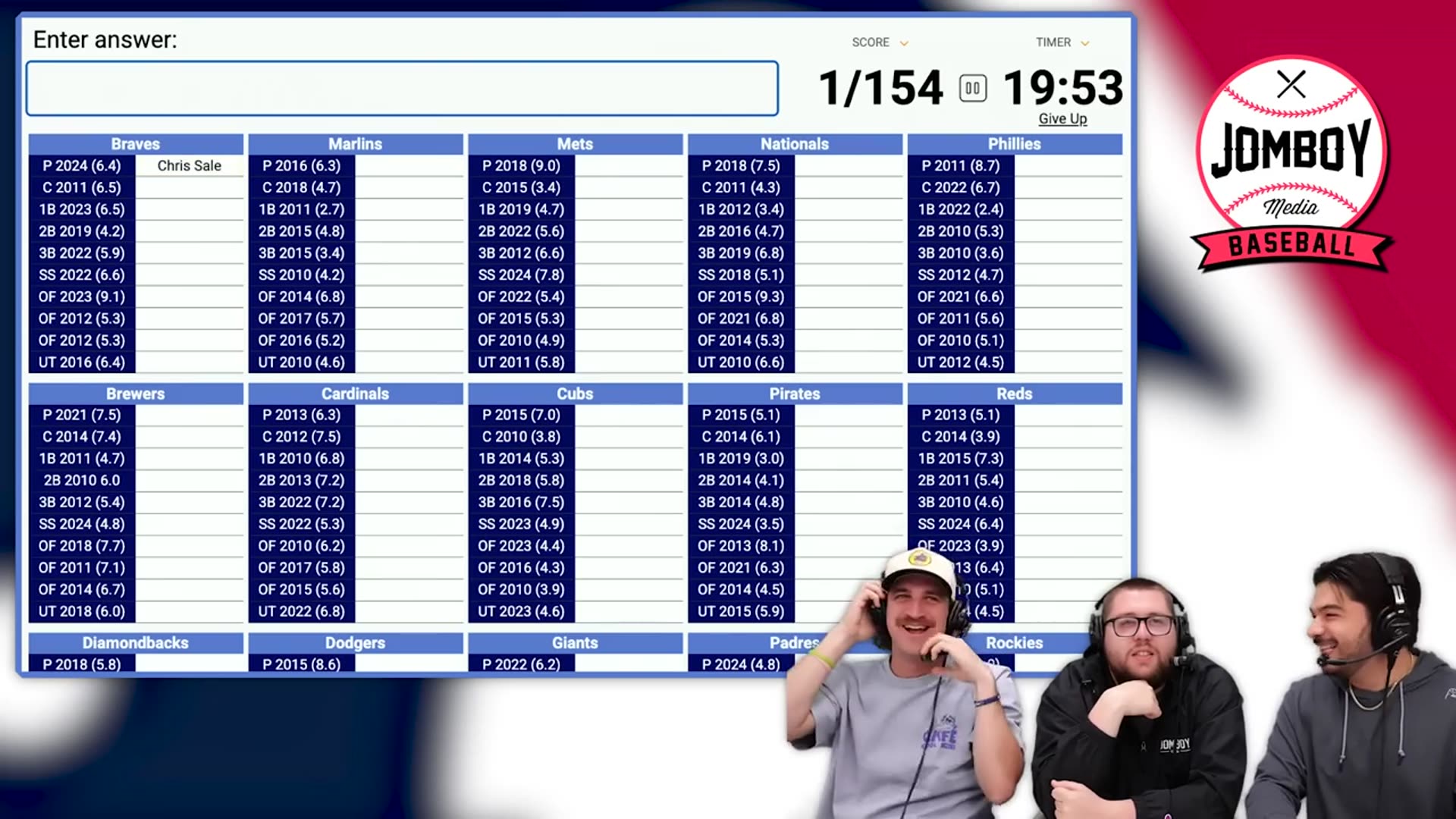 'Video thumbnail for Can we name every National League Team's best lineup since 2010? (MLB Sporcle)'