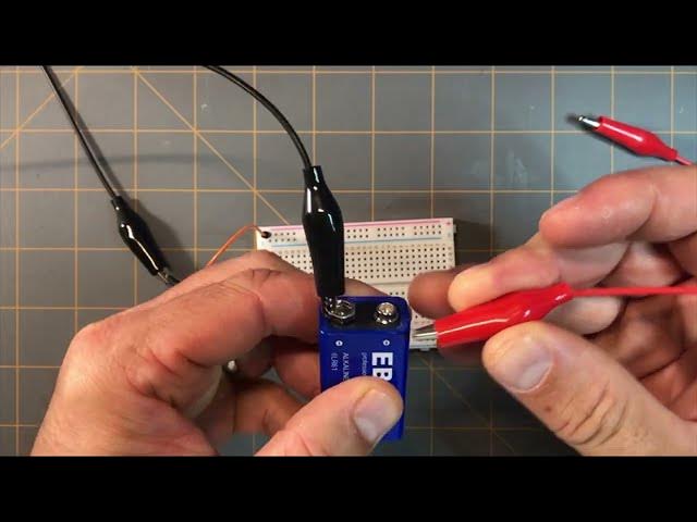 'Video thumbnail for Connecting a 9V Battery to a Breadboard using Alligator Clips'