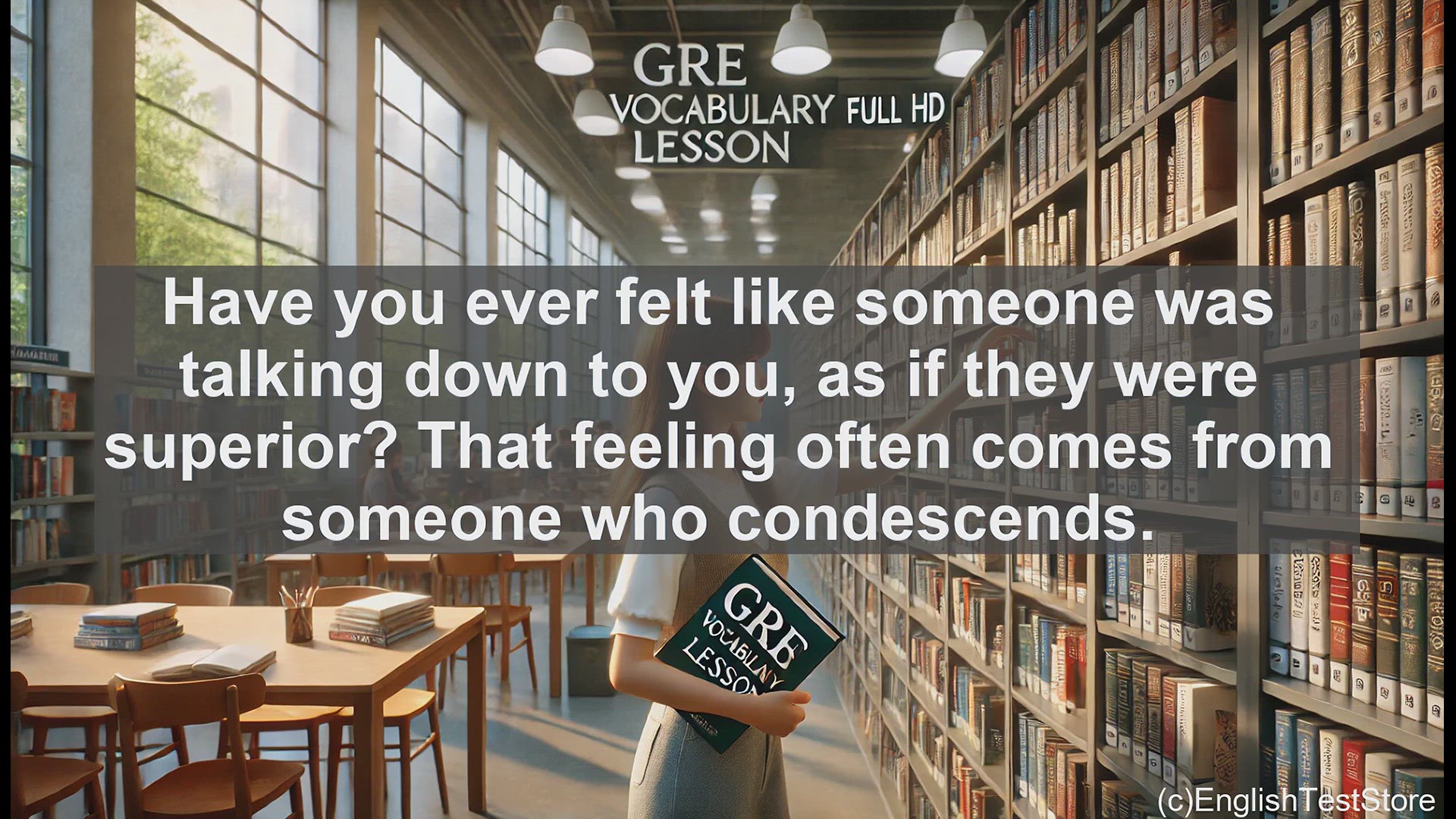 'Video thumbnail for GRE Vocabulary Lesson: Exploring the Meaning and Impact of Condescension'