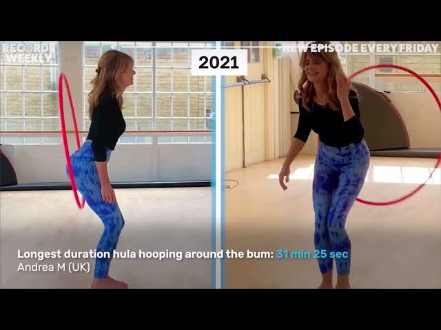 Video thumbnail for Longest duration hula hooping around the bum! 🍑😂