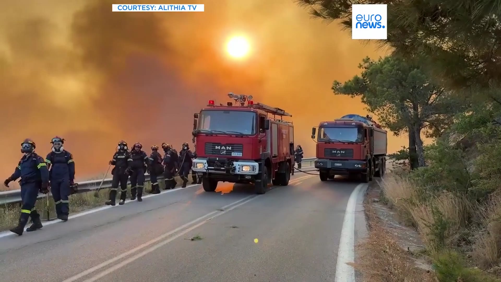 'Video thumbnail for Greek firefighters battle wildfire on Chios for third day as authorities probe arson'