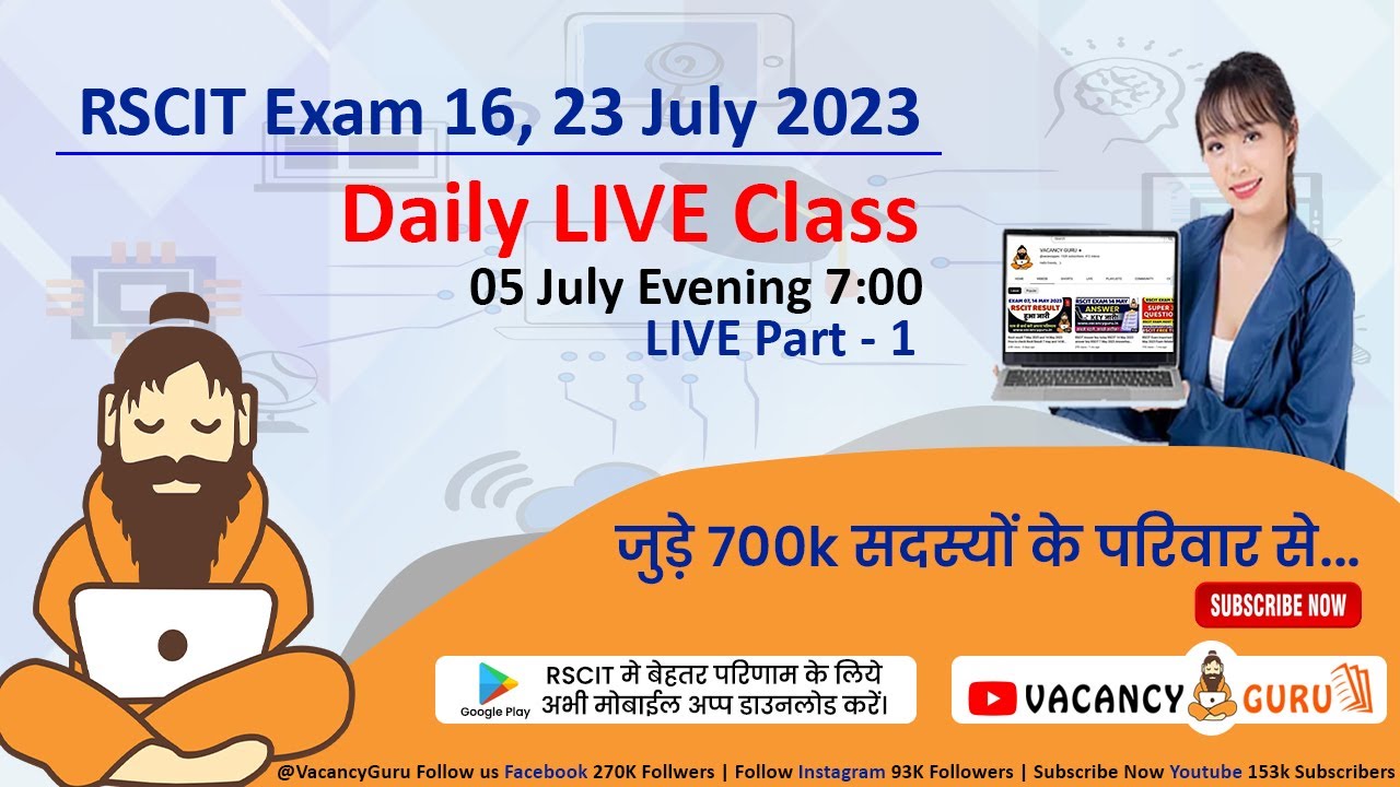 Video thumbnail for RSCIT Live Class 01 | RSCIT 16 July 2023 | RSCIT Exam Important Question RSCIT Computer Course Hindi
