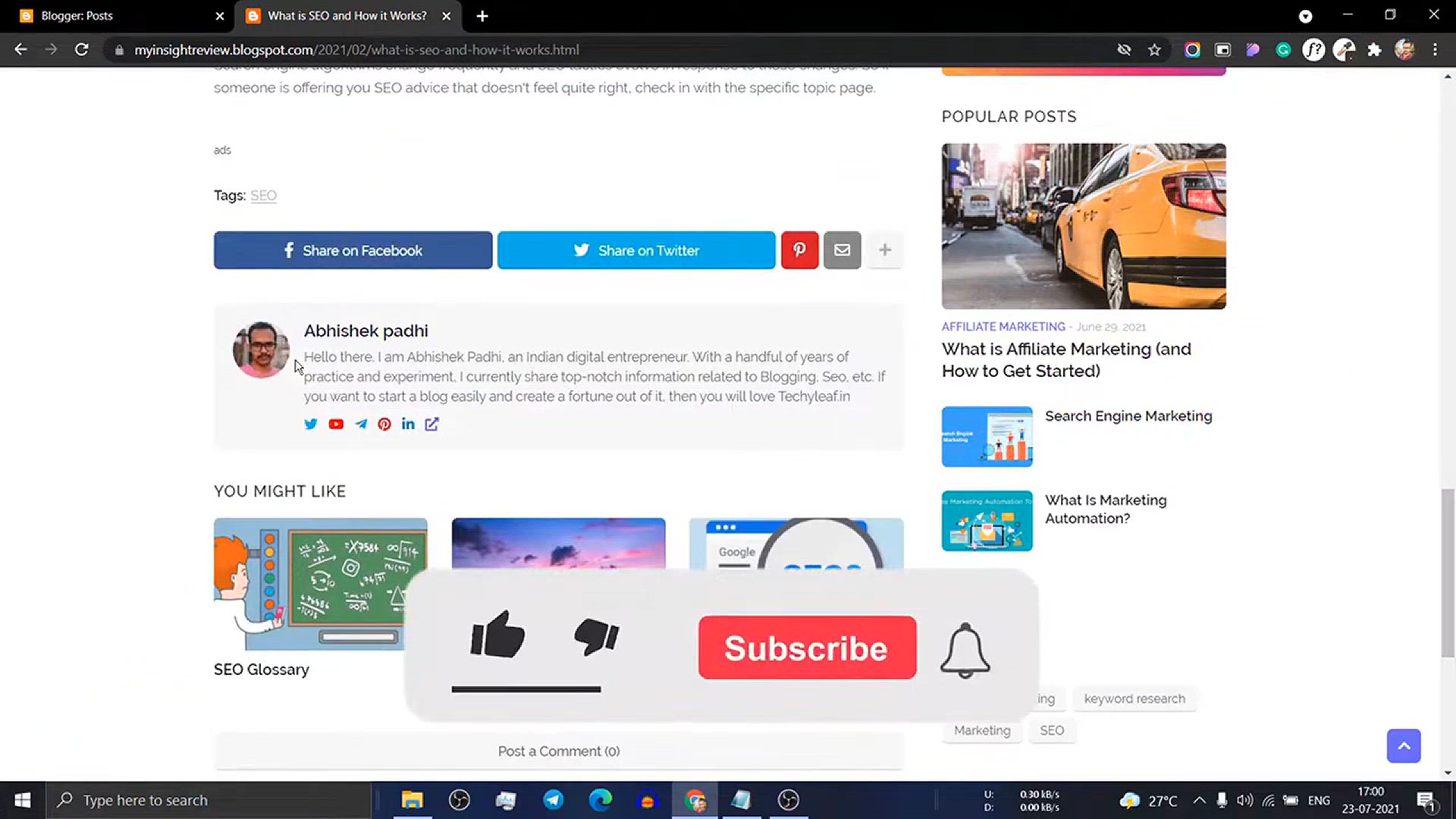 'Video thumbnail for How to Add a Custom Author Bio Box in Blogger_ _ (with Social media icons)'