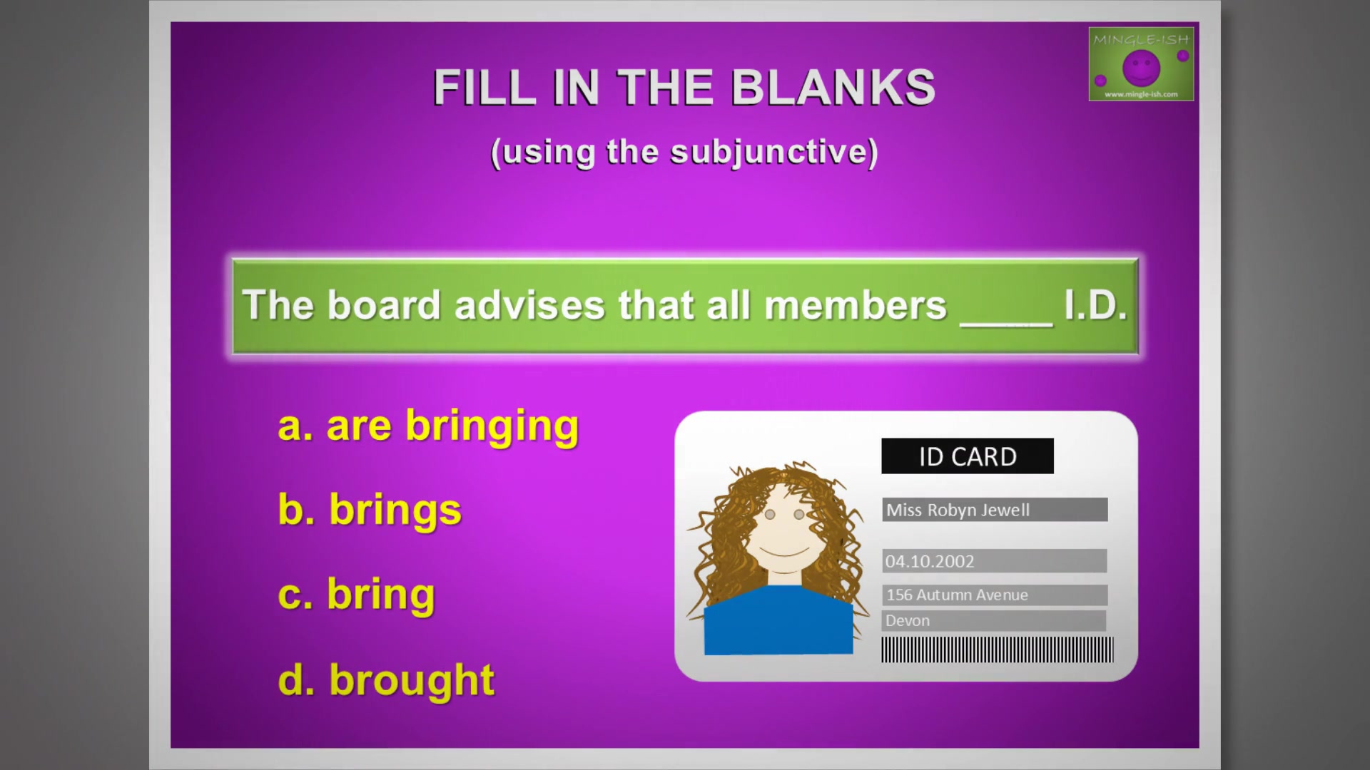 'Video thumbnail for Subjunctive Mood Grammar Quiz: Fill in the Blanks #2'
