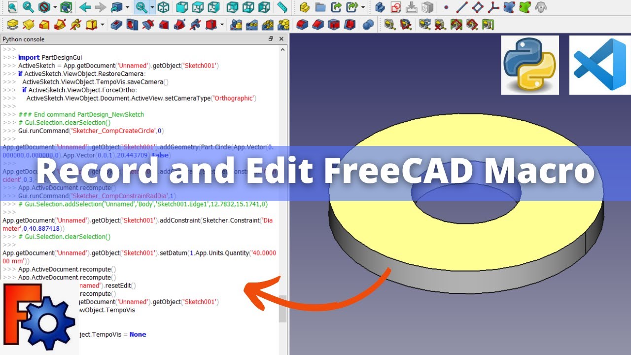 'Video thumbnail for Record and Edit FreeCAD Macro with Visual Studio Code | FreeCAD Tutorial | FreeCAD Macro |'