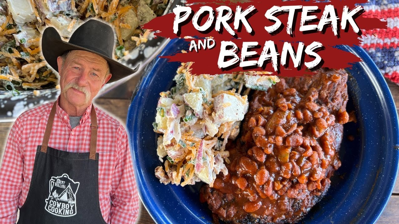 'Video thumbnail for Feed Your Family for Under $30 - Pork Steak and Beans with Loaded Baked Potato Salad'