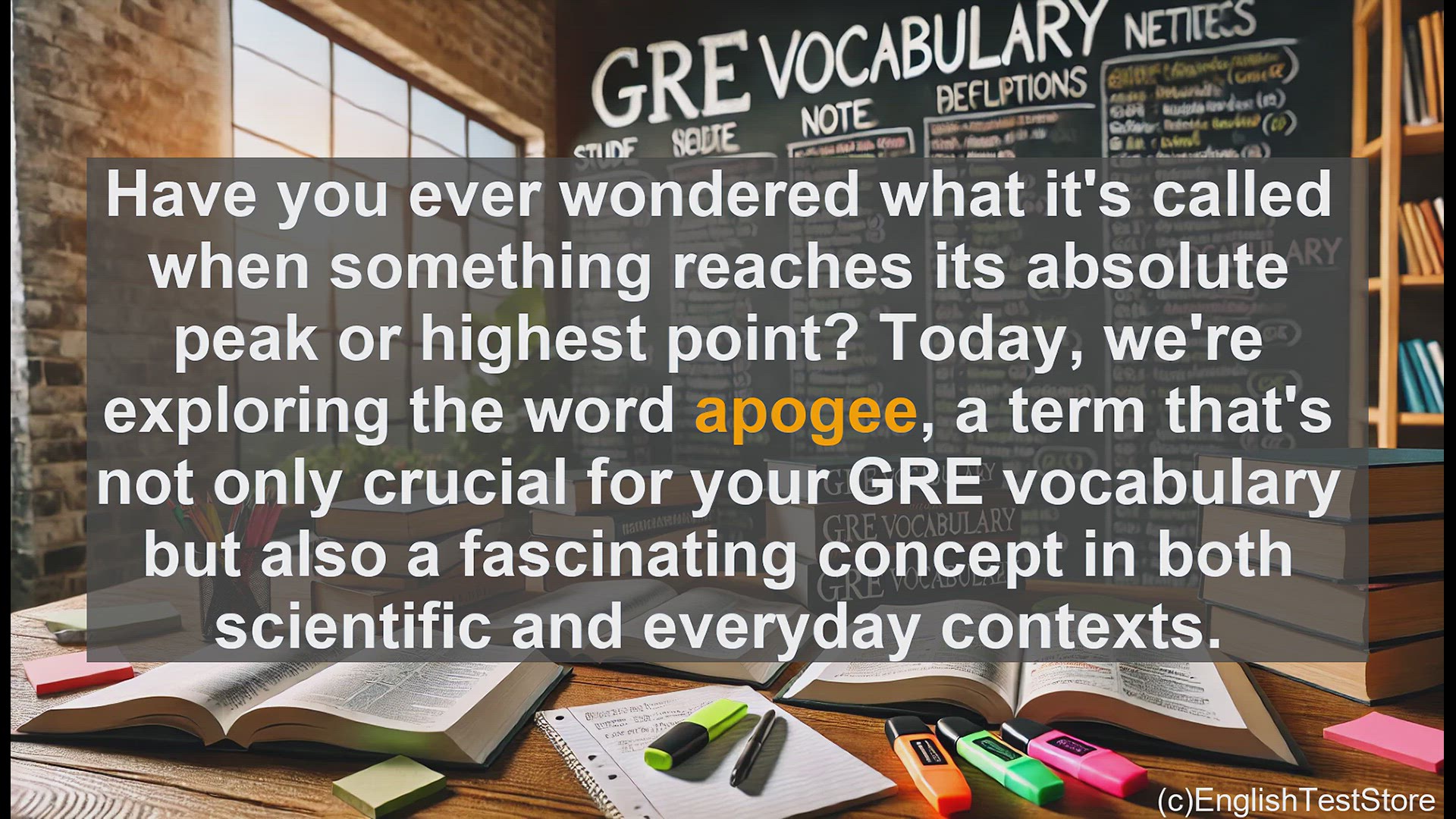 'Video thumbnail for GRE Vocabulary Lesson: Reaching the Pinnacle - Understanding the Meaning of Apogee'
