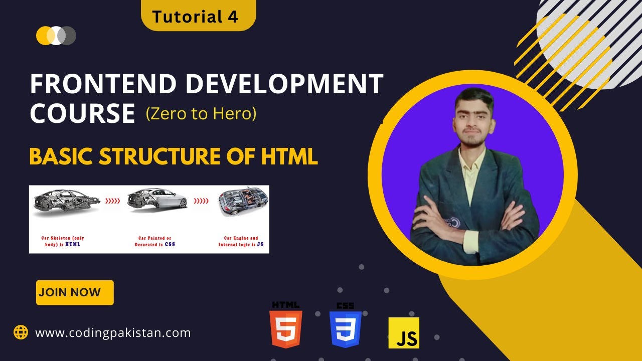 'Video thumbnail for Basic Structure of HTML Tutorial 4 - Fronted Development Course Urdu/Hindi'