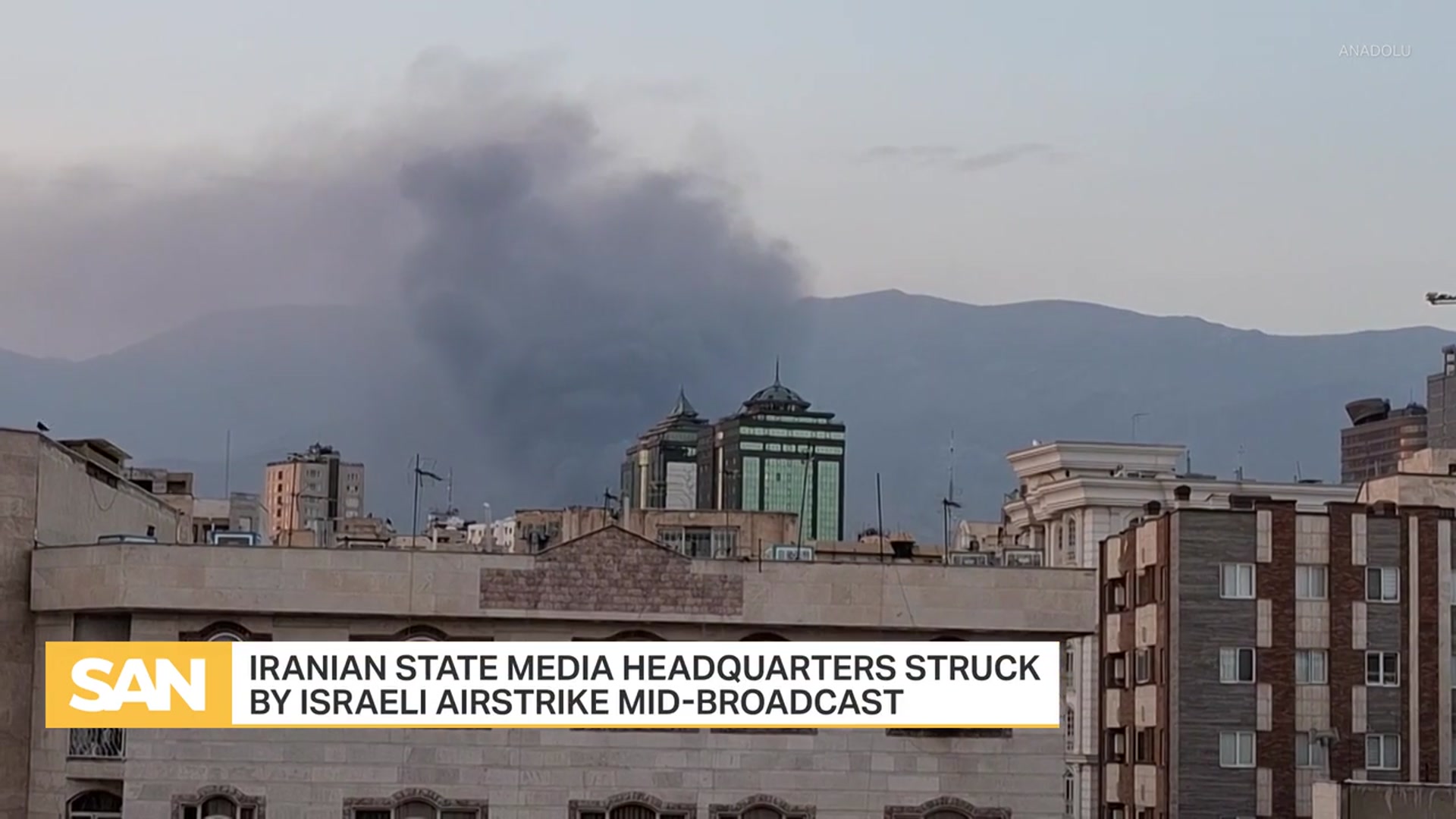 'Video thumbnail for Israel strikes Iranian state TV during live broadcast'
