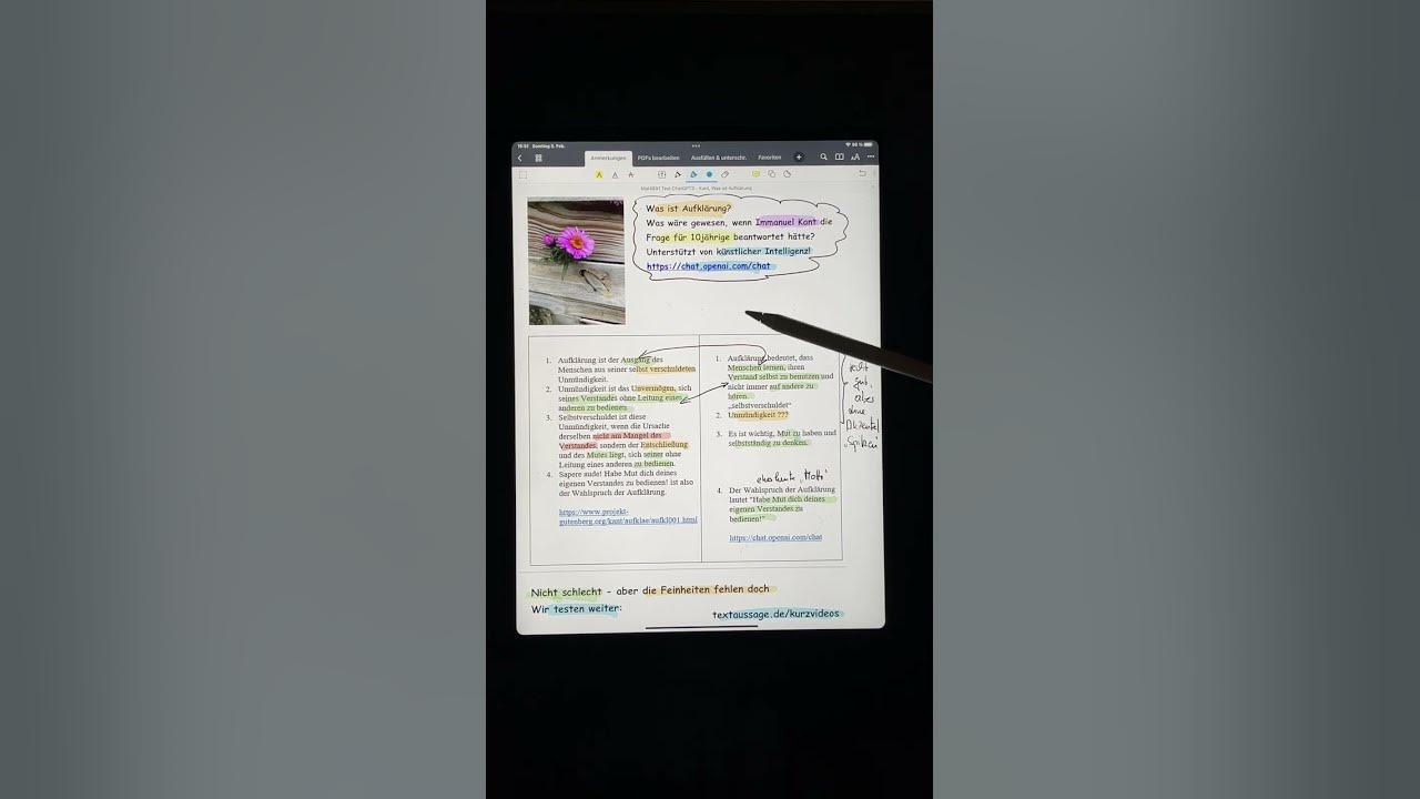 Video thumbnail for Immanuel Kant leichter verstehen mit KI? Test von ChatGPT3 bei der Frage: Was ist Aufklärung?