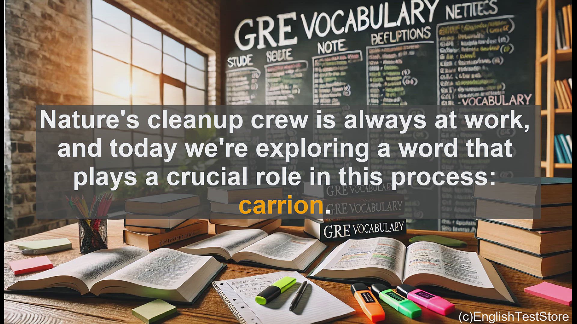 'Video thumbnail for GRE Vocabulary Lesson: Carrion - Nature's Cleanup Crew'