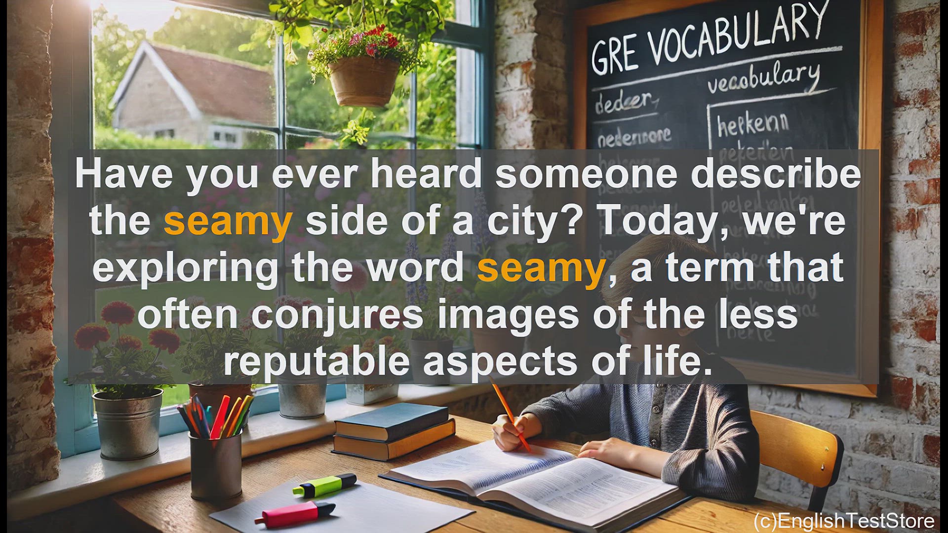 'Video thumbnail for GRE Vocabulary Lesson: Understanding 'Seamy' - The GRE Vocabulary Word for Unsavory Aspects'