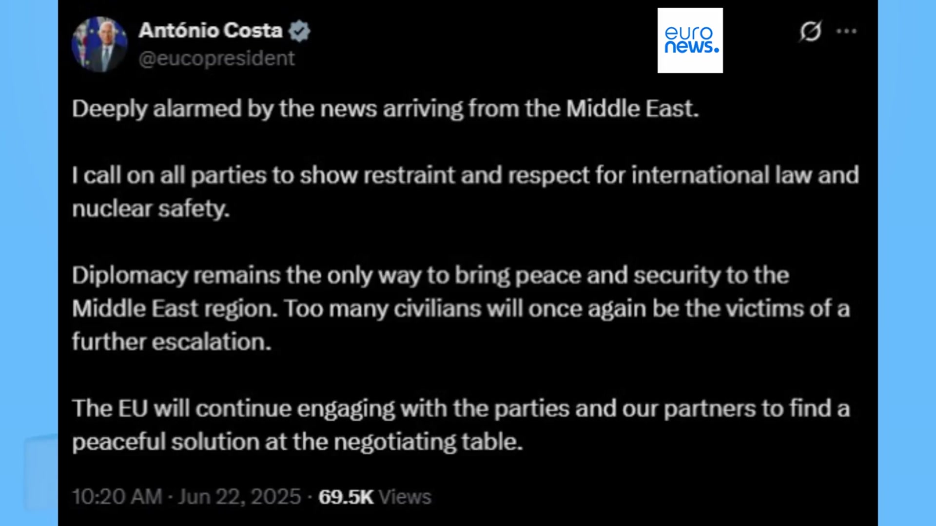 'Video thumbnail for Europe’s leaders call for talks, but Iran says diplomacy’s been blown away'
