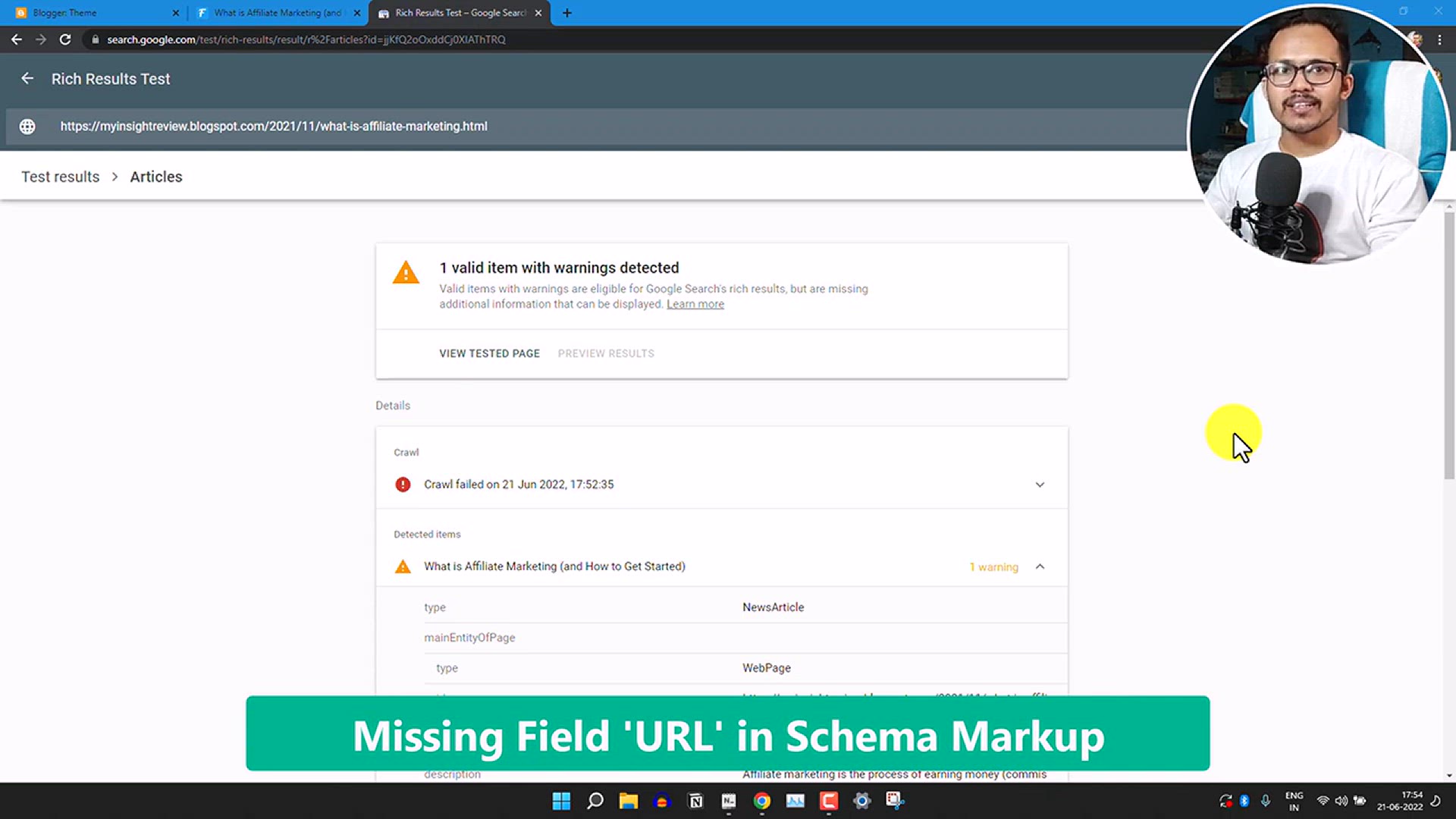 'Video thumbnail for How to Fix the author Missing field “URL” error in Article Schema markup for Blogger'