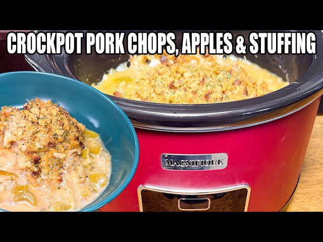 Video thumbnail for CROCKPOT PORK CHOPS, APPLES, STUFFING IN THE SLOW COOKER