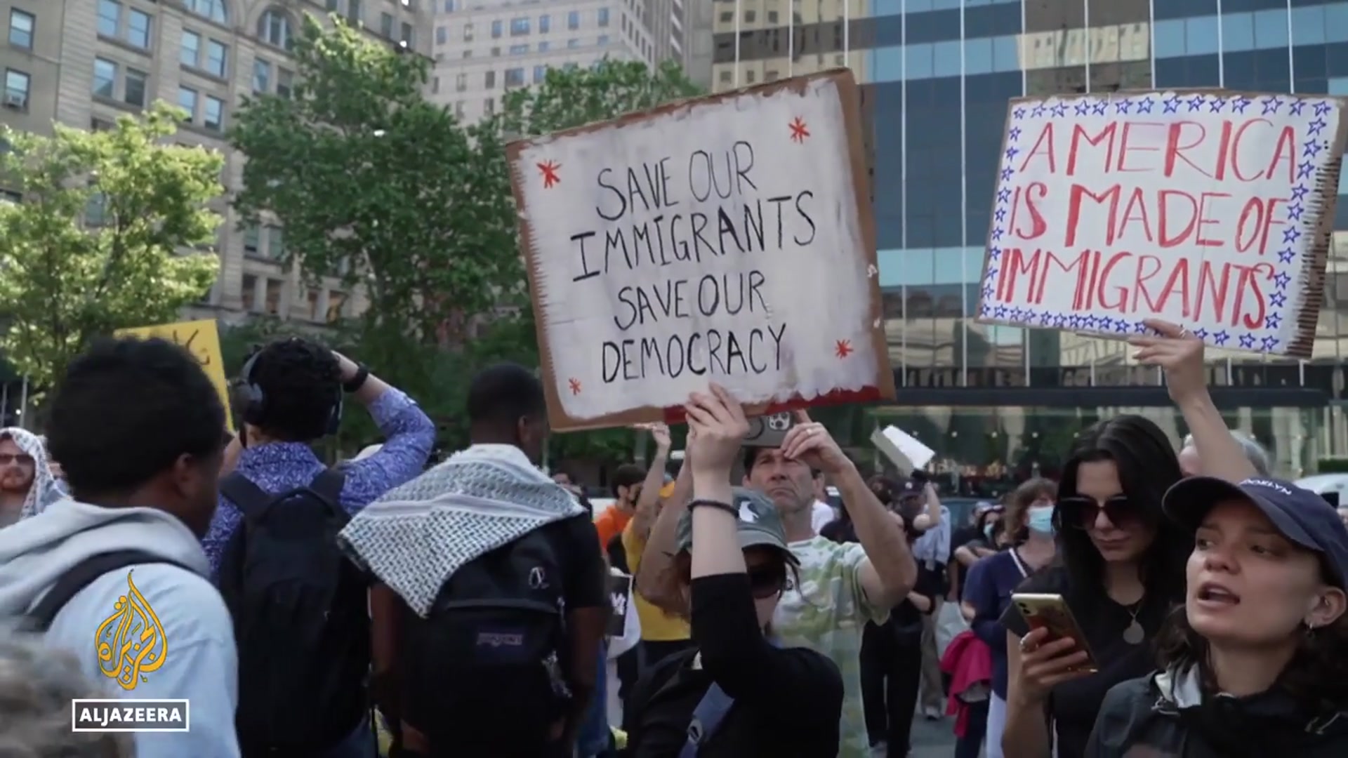 'Video thumbnail for Fear and protests mount in NYC as ICE targets migrants at routine immigration hearings'