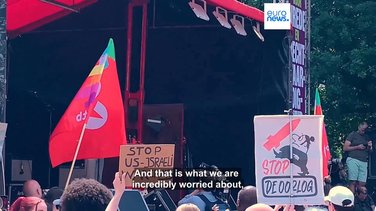 'Video thumbnail for Hundreds take to the streets of the Hague in demonstration against NATO days before major summit'