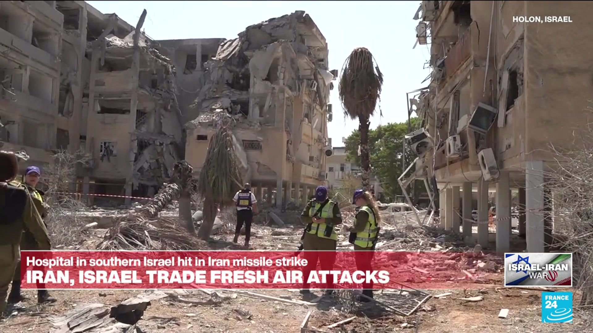 'Video thumbnail for Southern Israel hospital hit by Iran missile, no injuries reported'