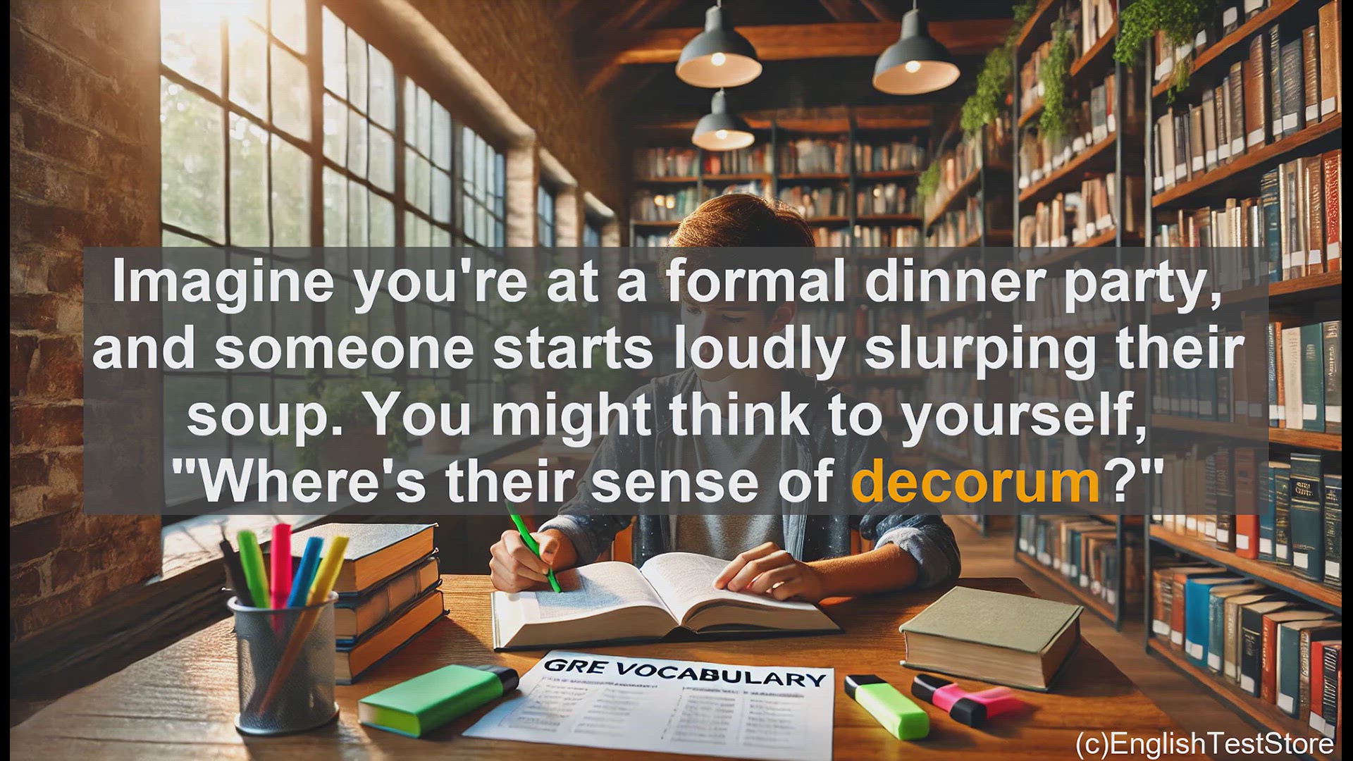 'Video thumbnail for GRE Vocabulary Lesson: The Importance of Decorum - Navigating Social Etiquette'