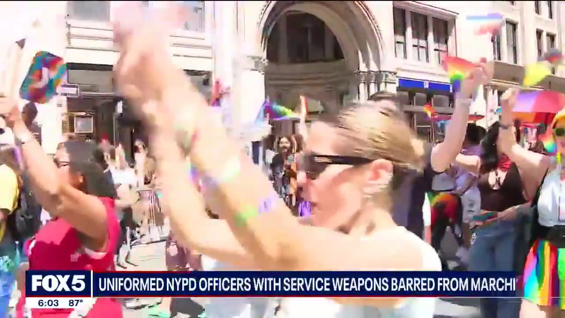 'Video thumbnail for Uniformed NYPD officers with service weapons barred from marching at Pride'