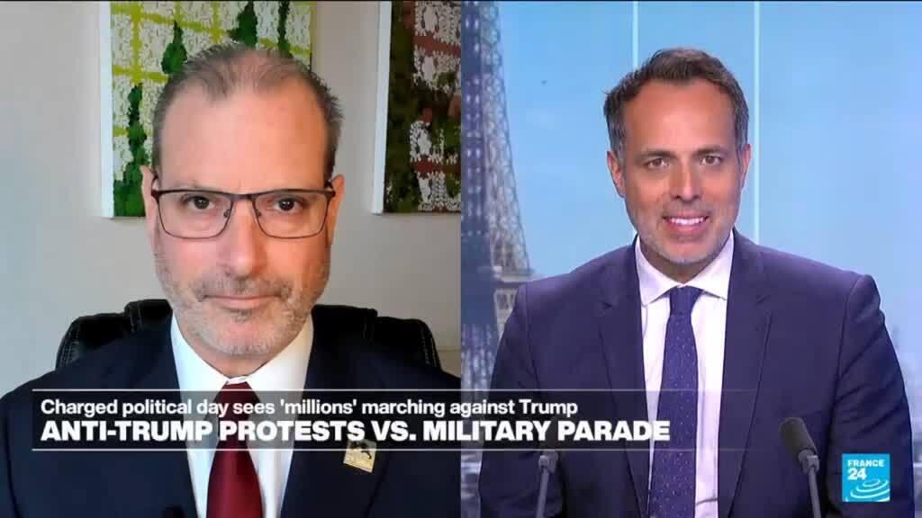 'Video thumbnail for Anti-Trump protests VS. Military parade: Charged political day in the US'