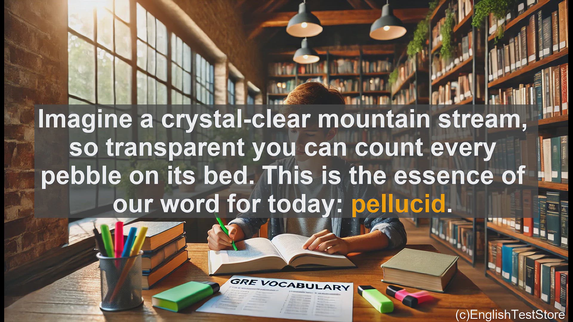 'Video thumbnail for GRE Vocabulary Lesson: The Clarity of Pellucid - Exploring a Transparent Word'